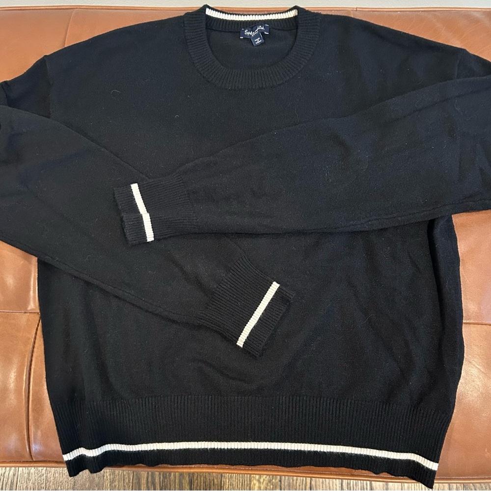 Splendid Black Crew Neck Sweater with Cream Colored Accents